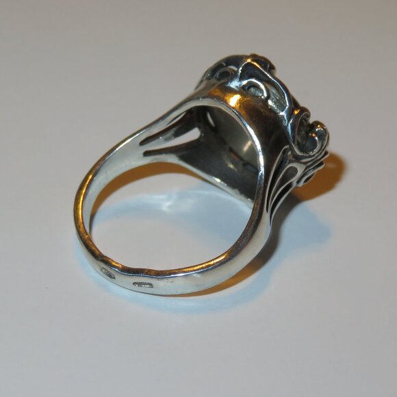 Large Round Jade Sterling Silver Ring Size 7.75 - Picture 13 of 17